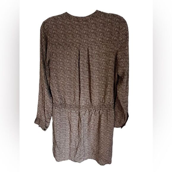 Vince Silk Diagonal Print Drop Waist Drawstring Long Sleeve Shirt Dress - Picture 5 of 7